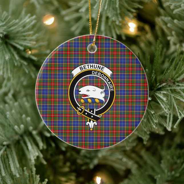 Scottish Clan Bethune Tartan und Wappen Keramik Ornament (Baum)
