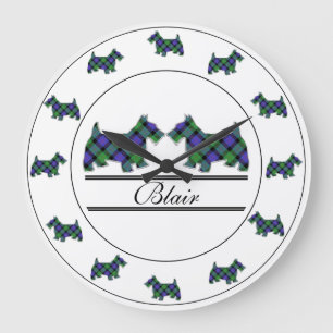 Scottish Clan Blair Tartan Plaid Scottie Dogs Große Wanduhr