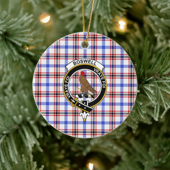 Scottish Clan Boswell Modern Tartan und Wappen Keramik Ornament (Baum)