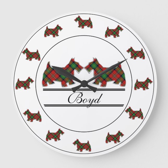 Scottish Clan Boyd Tartan Kariert Scottie Dogs Große Wanduhr (Vorderseite)