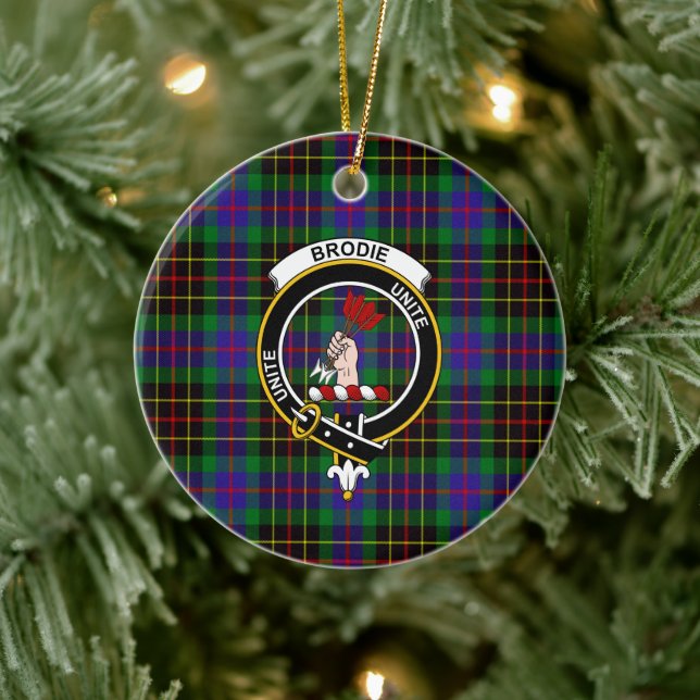 Scottish Clan Brodie Jagd Tartan und Wappen Keramik Ornament (Baum)