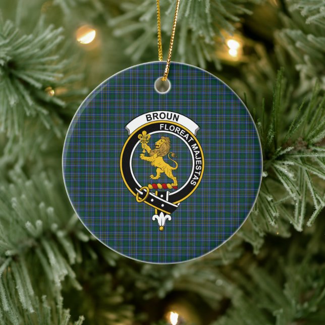 Scottish Clan Broun Tartan und Wappen Keramik Ornament (Baum)