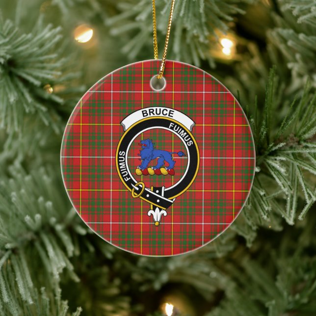 Scottish Clan Bruce Modern Tartan und Wappen Keramik Ornament (Baum)