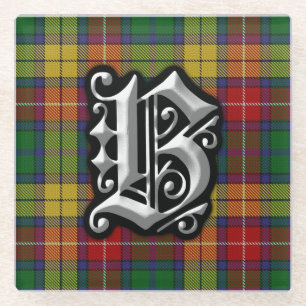 Scottish Clan Buchanan Letter B Monogram Tartan Glasuntersetzer
