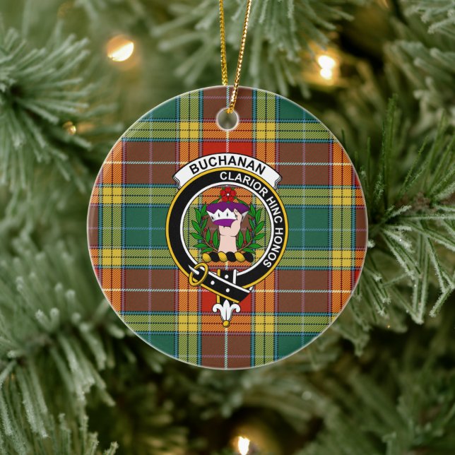 Scottish Clan Buchanan Old Sett Tartan und Wappen Keramik Ornament (Baum)