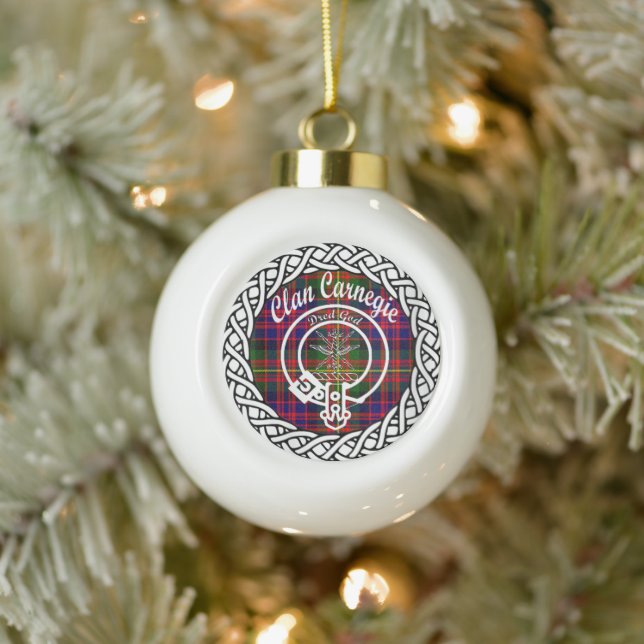Scottish Clan Carnegie Tartan und Wappen Keramik Kugel-Ornament (Baum)