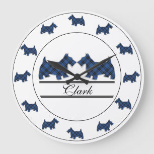 Scottish Clan Clark und Clergy Tartan Scottie Dogs Große Wanduhr