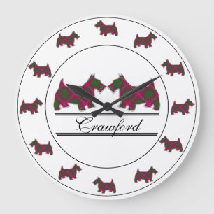 Scottish Clan Crawford Tartan Kariert Scottie Dogs Große Wanduhr