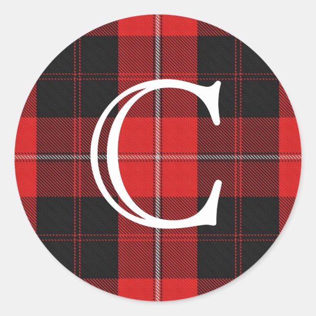 Scottish Clan Cunningham Tartan mit Monogram Runder Aufkleber (Vorderseite)