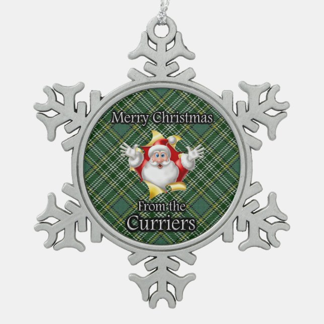 Scottish Clan Currie Currier Tartan Schneeflocken Zinn-Ornament (Vorderseite)