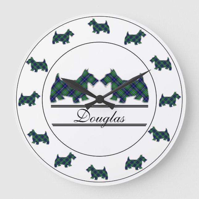 Scottish Clan Douglas Tartan Kariert Scottie Dogs Große Wanduhr (Vorderseite)