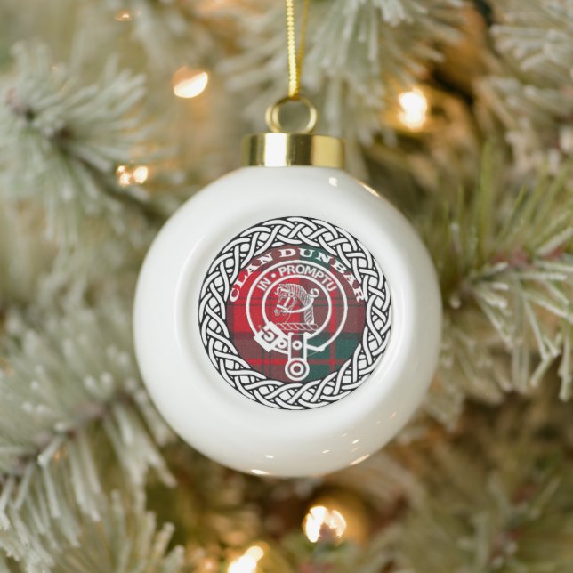 Scottish Clan Dunbar Tartan und Wappen Keramik Kugel-Ornament (Baum)
