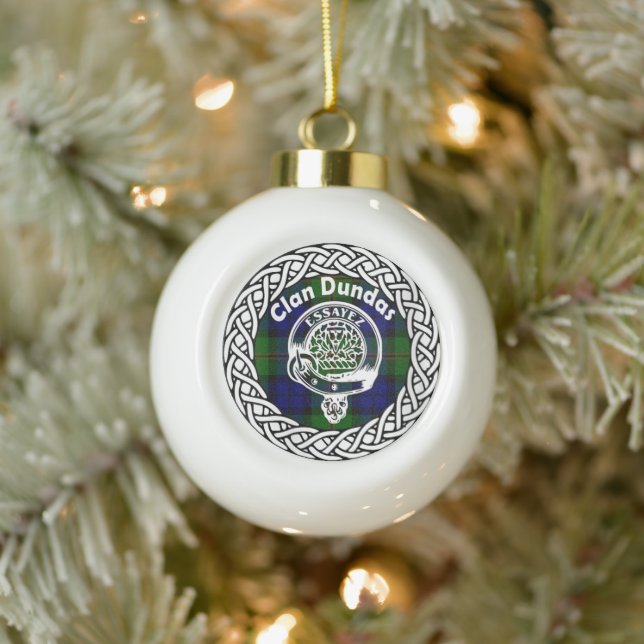 Scottish Clan Dundas Tartan und Wappen Keramik Kugel-Ornament (Baum)