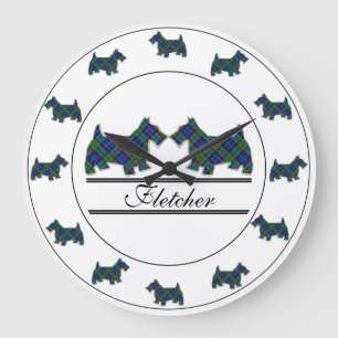 Scottish Clan Fletcher Tartan Plaid Scottie Dogs Große Wanduhr