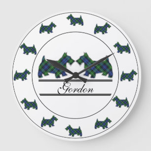 Scottish Clan Gordon Tartan Kariert Scottie Dogs Große Wanduhr