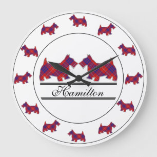Scottish Clan Hamilton Tartan Kariert Scottie Dogs Große Wanduhr