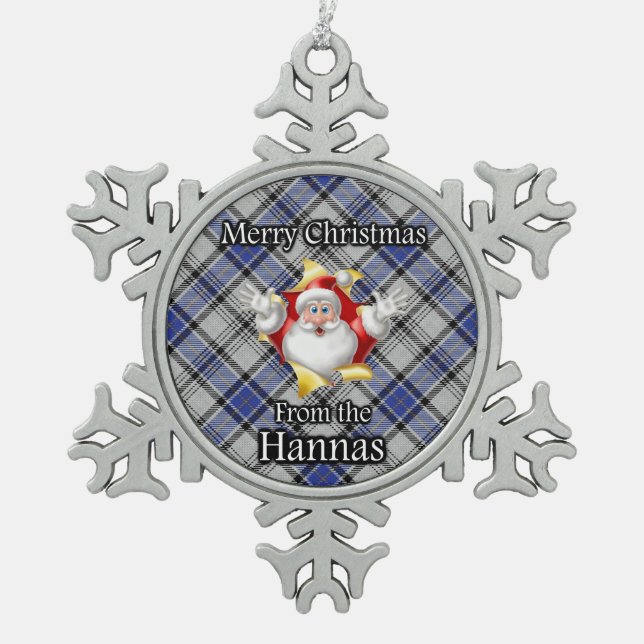 Scottish Clan Hannay Hanna Tartan Christmas Schneeflocken Zinn-Ornament (Vorderseite)