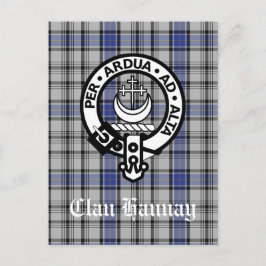 Scottish Clan Hannay Wappen Abzeichen und Tartan C Postkarte
