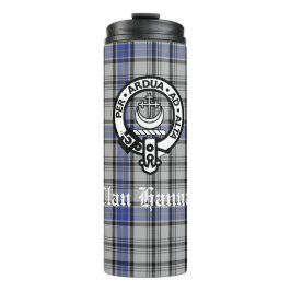 Scottish Clan Hannay Wappen Abzeichen und Tartan C Thermosbecher