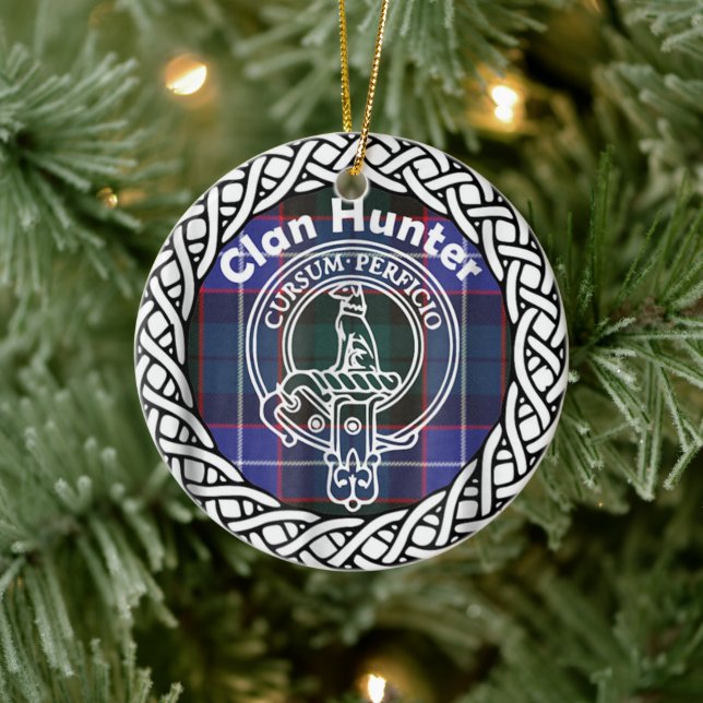 Scottish Clan Hunter Tartan und Wappen Keramik Ornament (Baum)