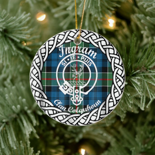 Scottish Clan Ingram Tartan und Wappen Keramik Ornament (Baum)