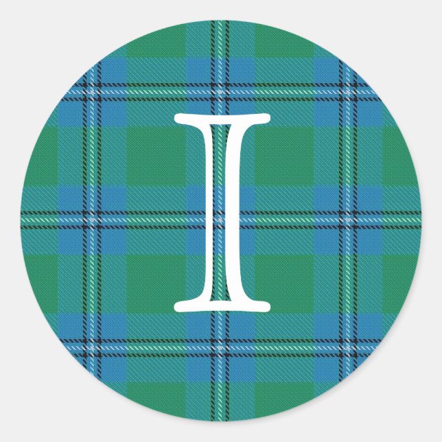 Scottish Clan Irvine Irwin Tartan mit Monogram Runder Aufkleber (Vorderseite)