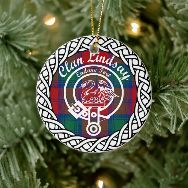 Scottish Clan Lindsay Tartan und Wappen Keramik Ornament (Baum)
