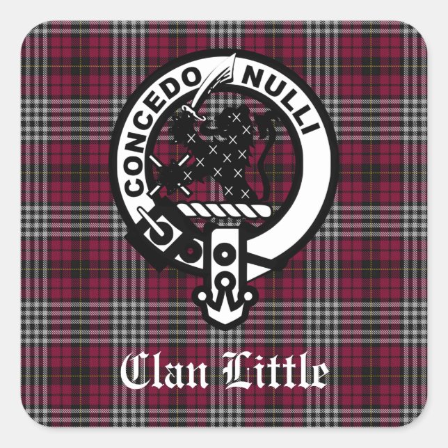 Scottish Clan Little Wappen Abzeichen und Tartan C Quadratischer Aufkleber (Vorderseite)