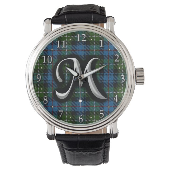Scottish Clan MacKenzie Letter M Monogram Tartan Armbanduhr (Vorderseite)