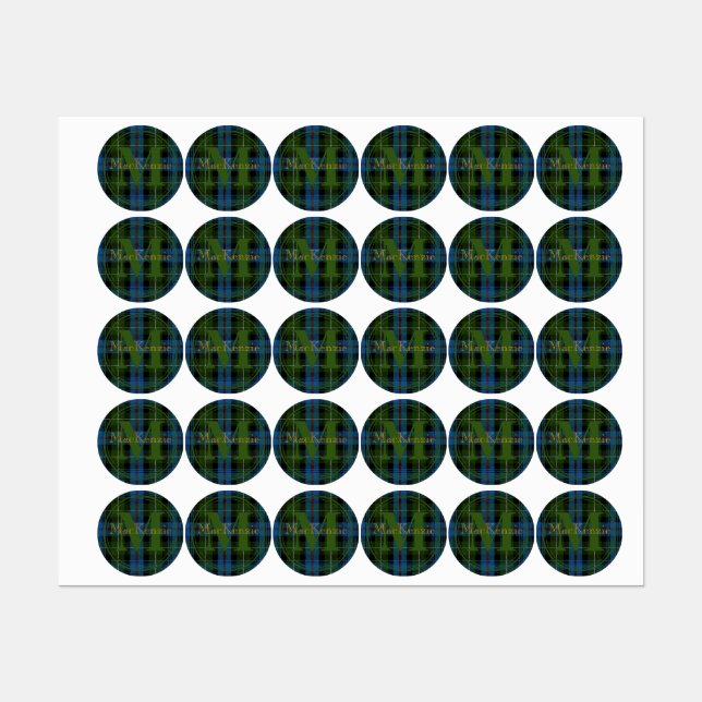 Scottish Clan MacKenzie Tartan Gold Name-Initial Etiketten (Blatt)