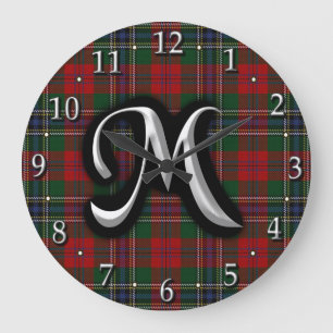 Scottish Clan MacLean Letter M Monogram Tartan Große Wanduhr