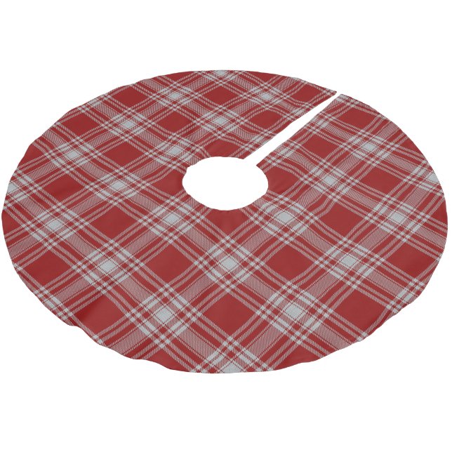 Scottish Clan Menzies Red White Tartan Polyester Weihnachtsbaumdecke (Schrägansicht)