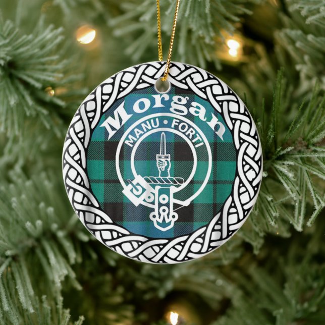 Scottish Clan Morgan Tartan and Crest Keramik Ornament (Baum)