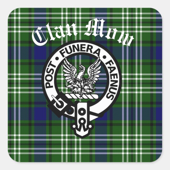 Scottish Clan Mow Wappen & Tartan Quadratischer Aufkleber (Vorderseite)