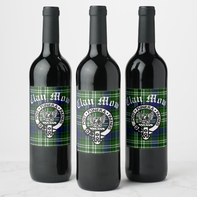 Scottish Clan Mow Wappen & Tartan Weinetikett (Flaschen)