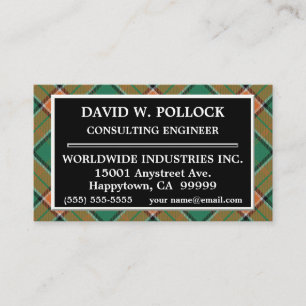 Scottish Clan Pollock Tartan Kariert Visitenkarte