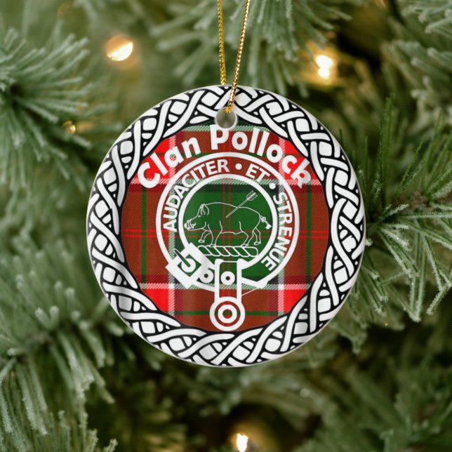 Scottish Clan Pollock Tartan und Wappen Keramik Ornament (Baum)