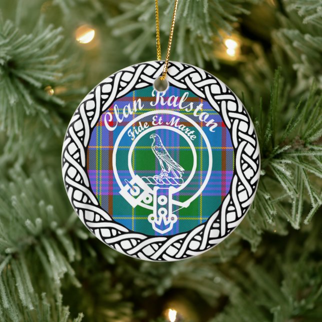 Scottish Clan Ralston Tartan und Wappen Keramik Ornament (Baum)