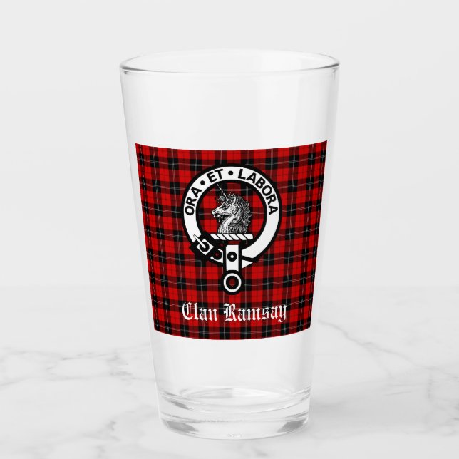 Scottish Clan Ramsay Wappen Abzeichen & Tartan Glas (Vorderseite)