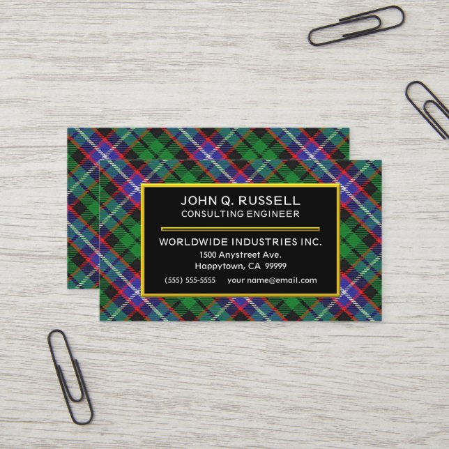 Scottish Clan Russell Tartan Kariert Visitenkarte (Vorderseite/Rückseite Beispiel)