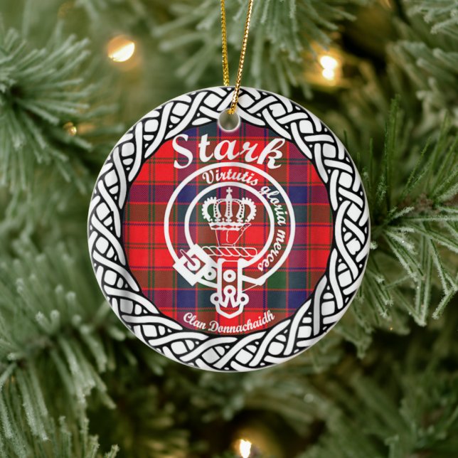 Scottish Clan Stark Tartan und Wappen Keramik Ornament (Baum)