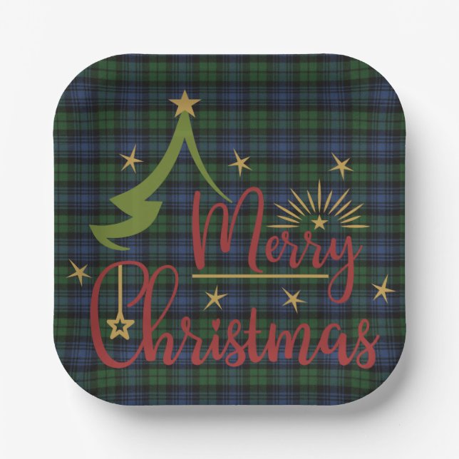 Scottish Clan Tartan Black Watch eine frohe Weihna Pappteller (Vorderseite)