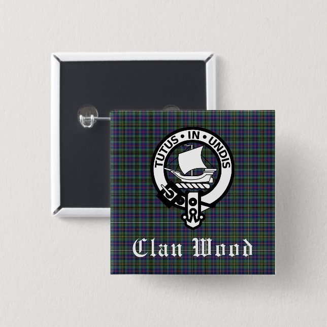 Scottish Clan Wood Wappen & Tartan Button (Vorne & Hinten)