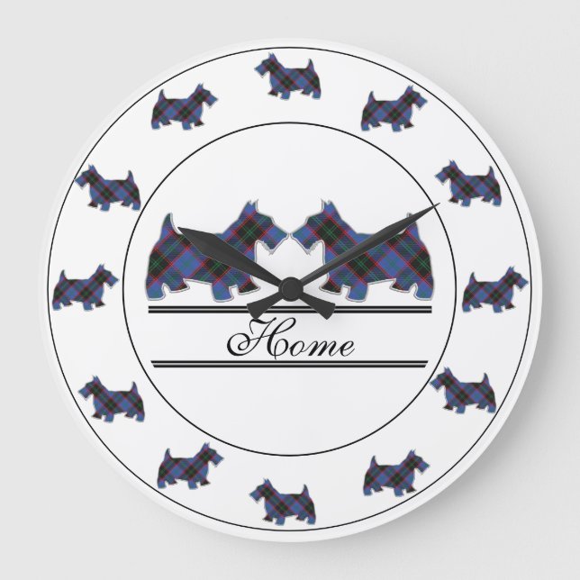 Scottish Clan Zuhause Tartan Kariert Scottie Dogs Große Wanduhr (Vorderseite)
