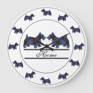 Scottish Clan Zuhause Tartan Kariert Scottie Hunde Große Wanduhr