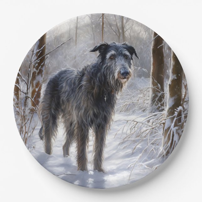 Scottish Deerhound Let It Snow Christmas Pappteller (Vorderseite)