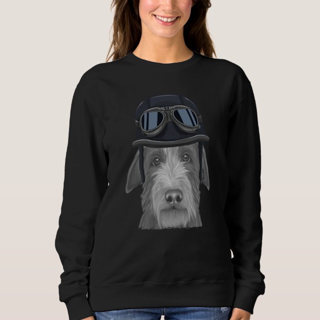 Scottish Deerhound Wearing Vintage Motorcycle Helm Sweatshirt (Vorderseite)