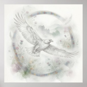 Scottish Eagle Castle Tartan Circle Art Poster