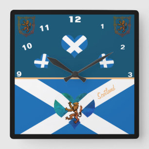Scottish Flag & Lion heart - Scotland mode Quadratische Wanduhr