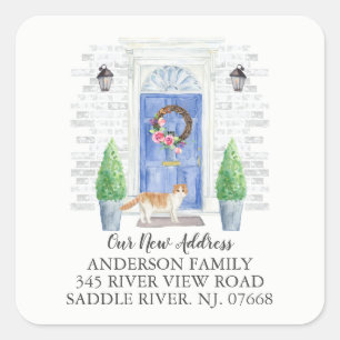 Scottish Fold Cat Blue Door New Address Étiquette